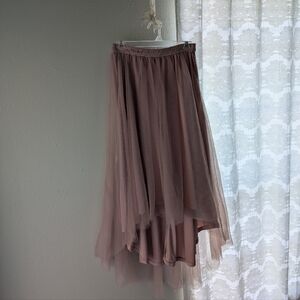 Dusty Rose Tulle High-Low Midi Skirt
